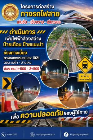 ได้ดำเนินการ เพิ่มไฟฟ้าส่องสว่าง ป้ายเตือน ป้ายแนะนำ ช่วงทางเบี่ยง  ทางหลวงหมายเลข 1021 ตอน แม่ต๋ำ - บ้านใหม่ ช่วง กม.1+500